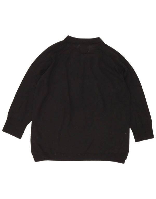 Zara Dame 3/4-ærmet polo-hals sweater UK 14 Medium Sort Uld