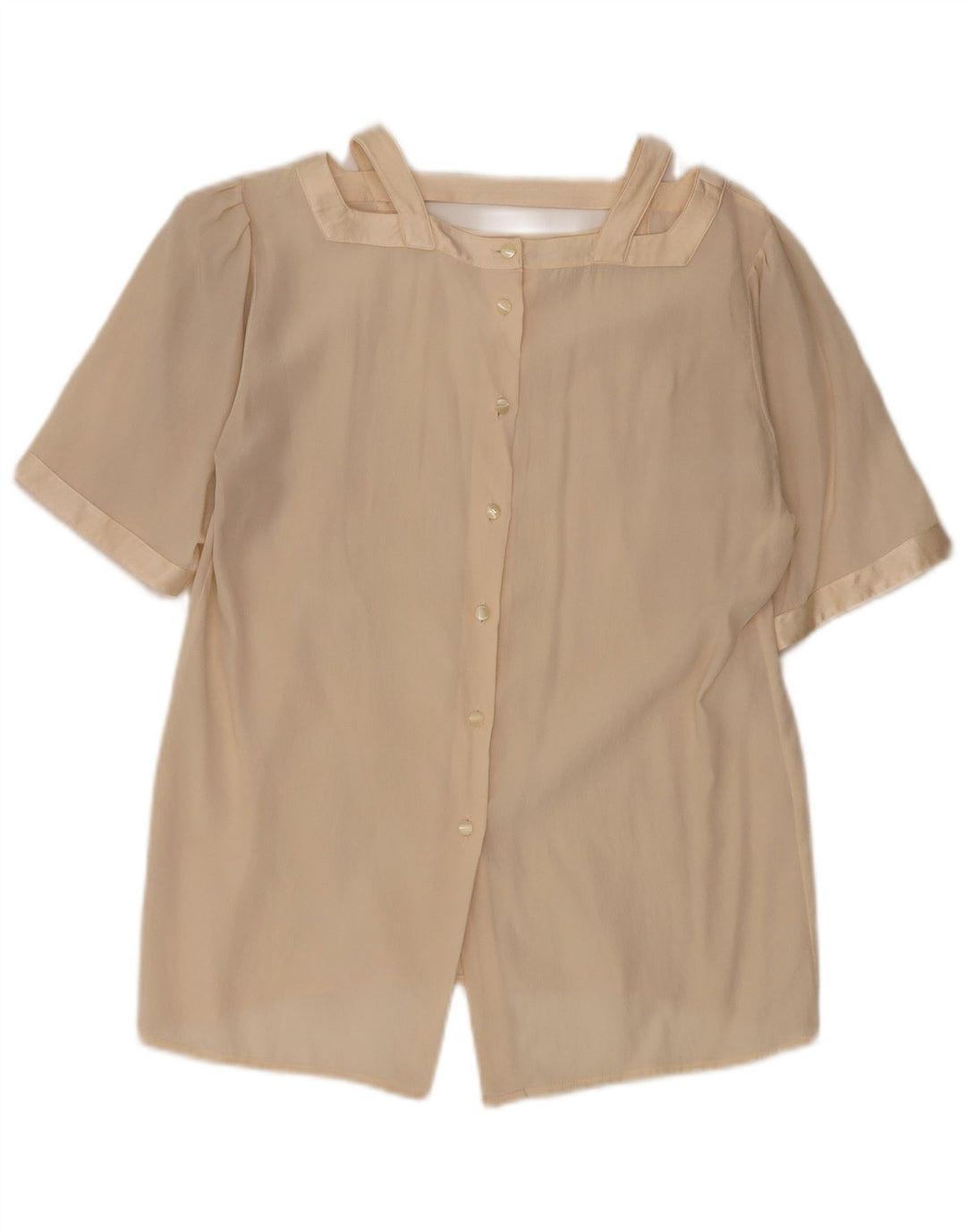 Vintage kortærmet skjortebluse til kvinder UK 12 Medium Beige