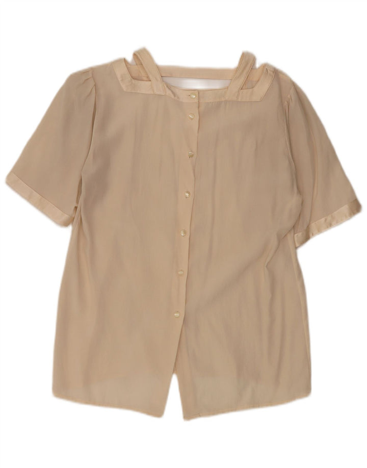 Vintage kortærmet skjortebluse til kvinder UK 12 Medium Beige