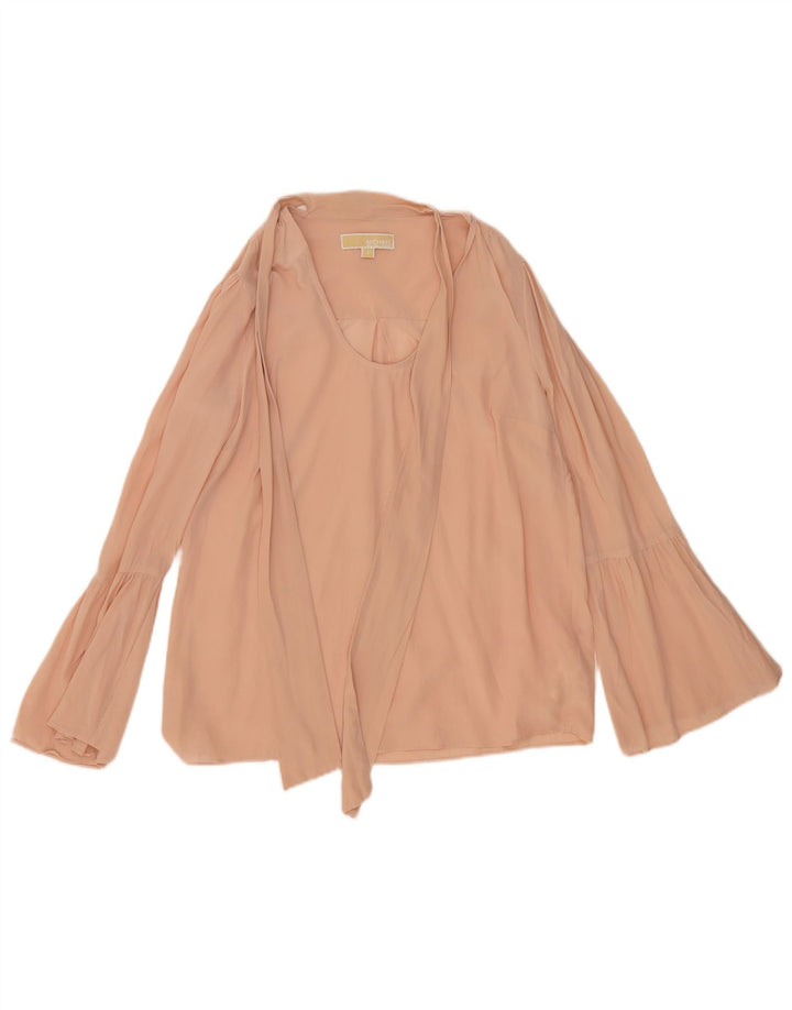 Michael Kors Dame Front Tie Langærmet bluse Top UK 10 Small Pink Silk
