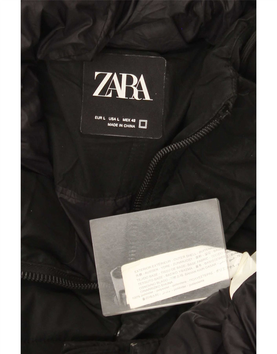Zara Herre hættepolstret frakke UK 40 Stor sort polyester