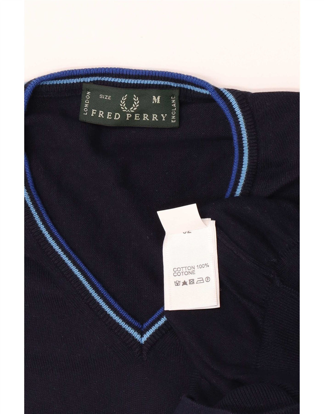 Fred Perry Herre V-hals sweater Medium marineblå bomuld