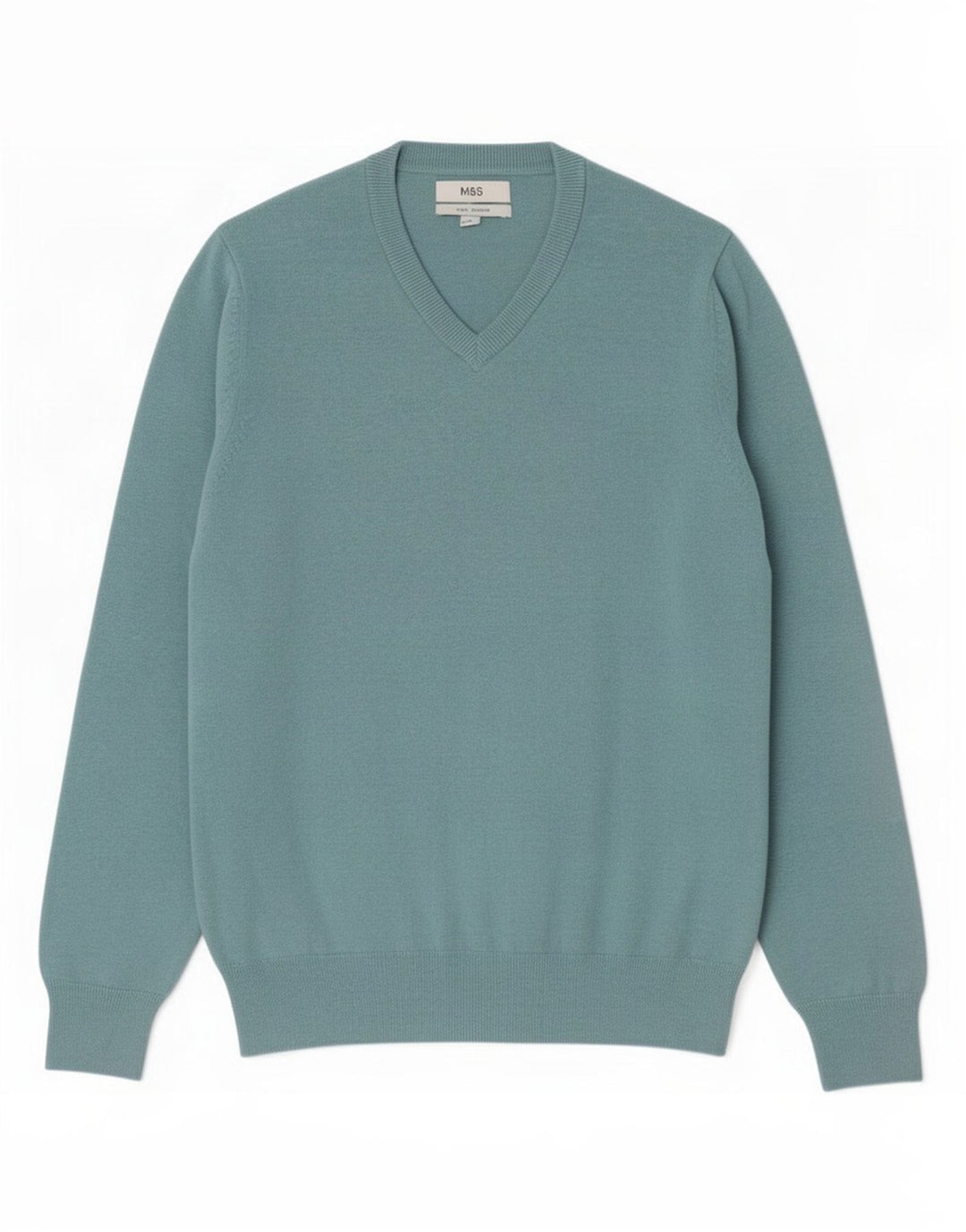 Marks & Spencer Herre V-hals sweater mellemblå bomuld