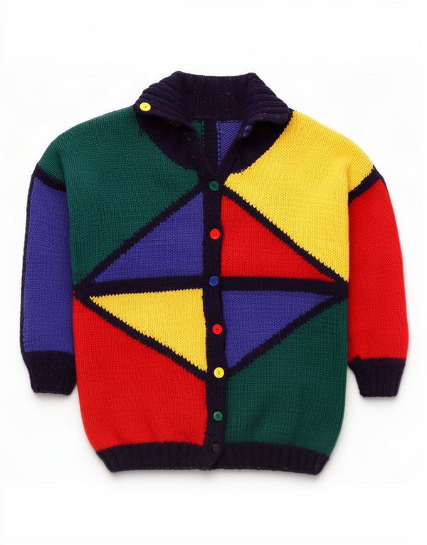 Vintage Dame Longline Cardigan Sweater UK 20 2XL Flerfarvet Geometrisk