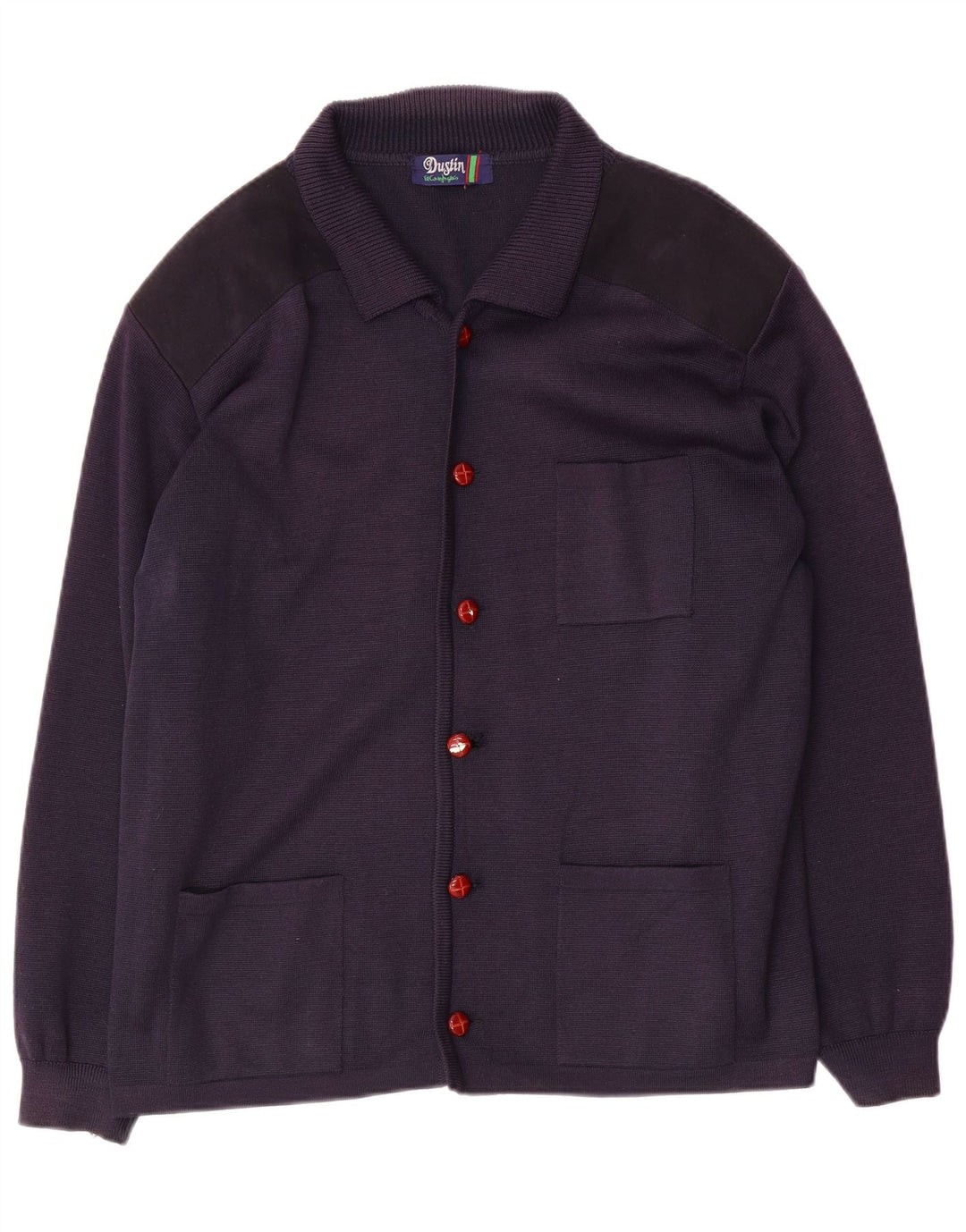 Vintage Herre Cardigan Sweater Stor Navyblå