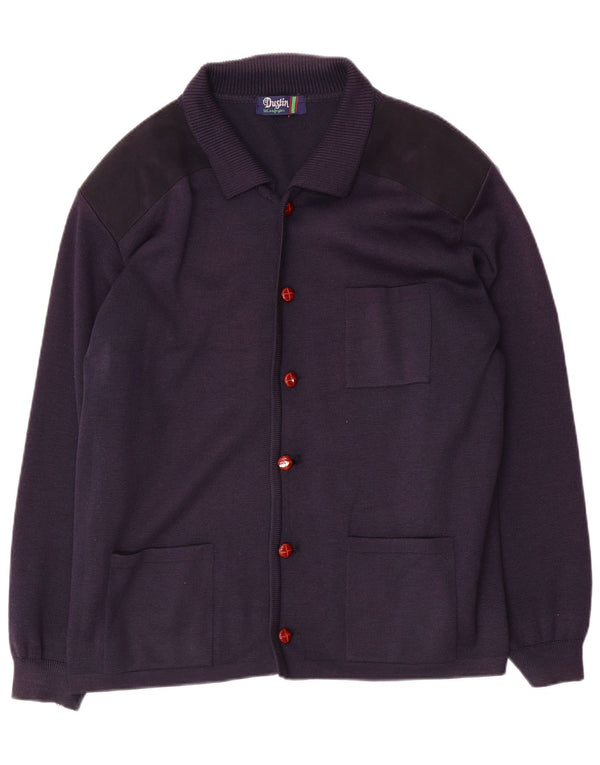 Vintage Herre Cardigan Sweater Stor Navyblå