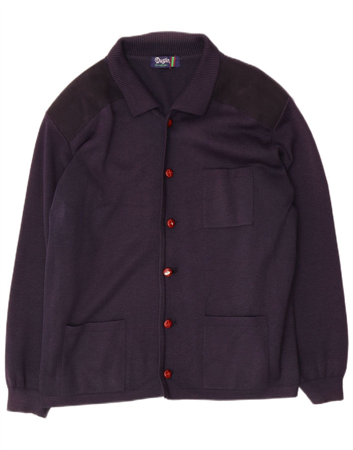 Vintage Herre Cardigan Sweater Stor Navyblå