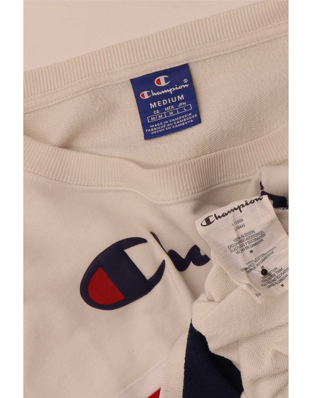Champion Womens Crop Sweatshirt Jumper UK 14 Medium White Colourblock