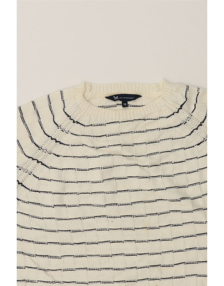CREW CLOTHING Womens Crew Neck Jumper Sweater UK 12 Medium  White Striped Vintage Crew Clothing and Second-Hand Crew Clothing from Messina Hembry 