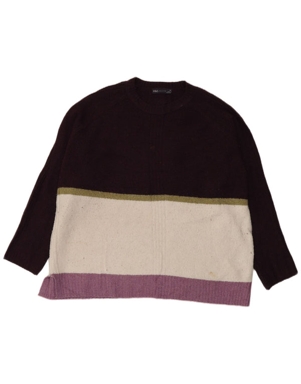 Marks & Spencer Dame sweater med rund hals DK 18 XL Lilla Colourblock