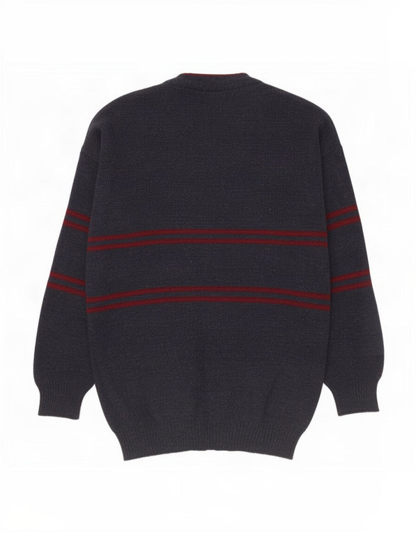 Vintage herre cardigan sweater IT 48/50 Mellem marineblå stribet akryl