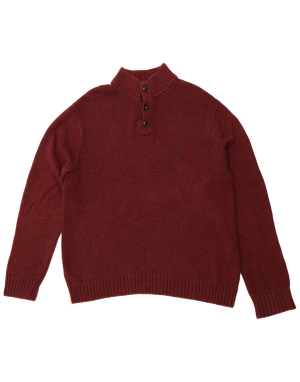 CHAPS Herre Button Neck Jumper Sweater XL Maroon Bomuld