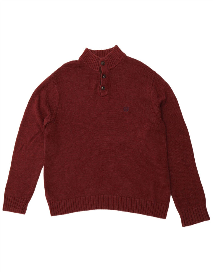 CHAPS Herre Button Neck Jumper Sweater XL Maroon Bomuld