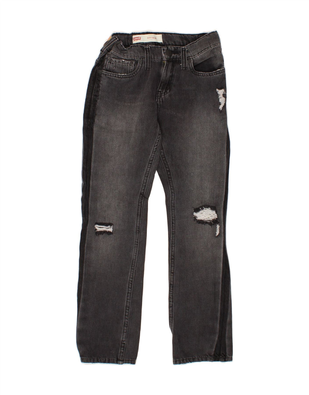 LEVI'S Boys 511 Distressed Slim Jeans 9-10 Years W25 L25 Black Cotton Vintage Levi's and Second-Hand Levi's from Messina Hembry 