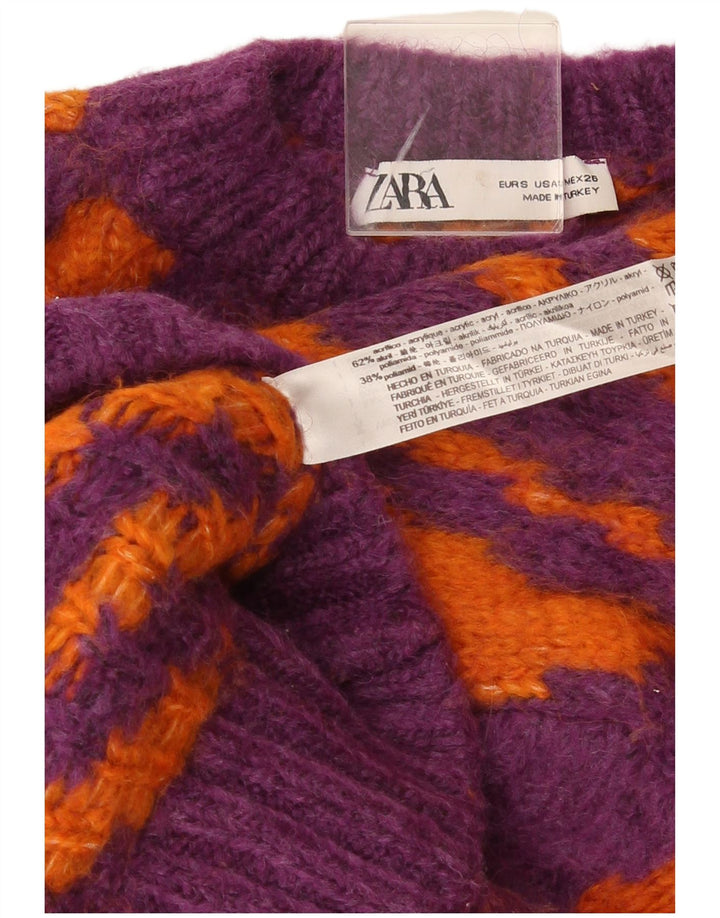Zara Womens Crop Crew Neck Jumper Sweater UK 10 Small Multicolored