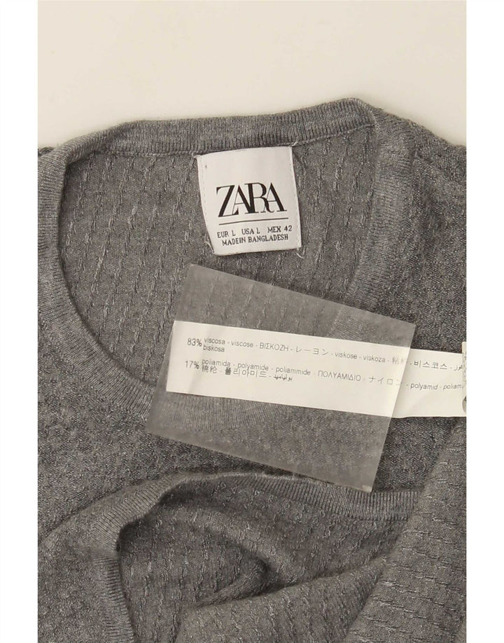 Zara Herre trøje med rund hals, stor grå viskose