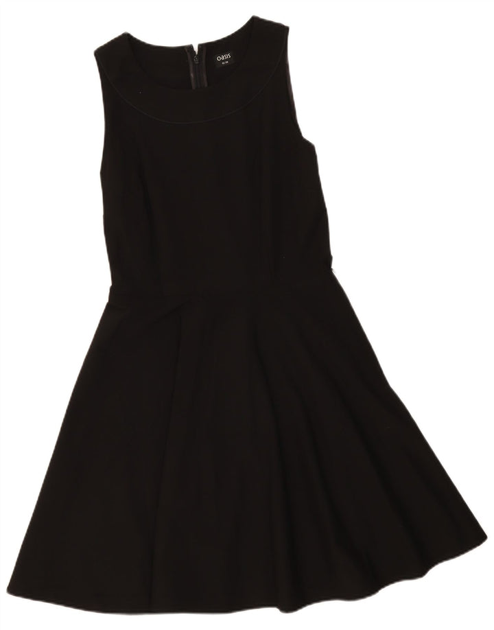 Oasis Dame Ærmeløs A-Line Kjole UK 12 Medium Sort Polyester