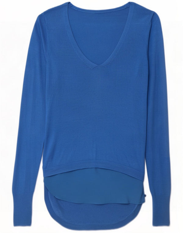 Oasis Womens Longline V-hals sweater UK 10 Small Blue Viscose