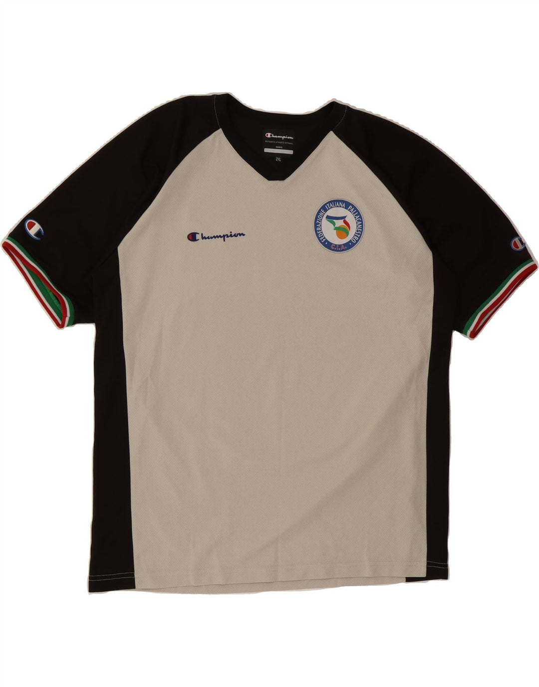 CHAMPION Mens T-Shirt Top 2XL Beige Colourblock Polyester Vintage Champion and Second-Hand Champion from Messina Hembry 