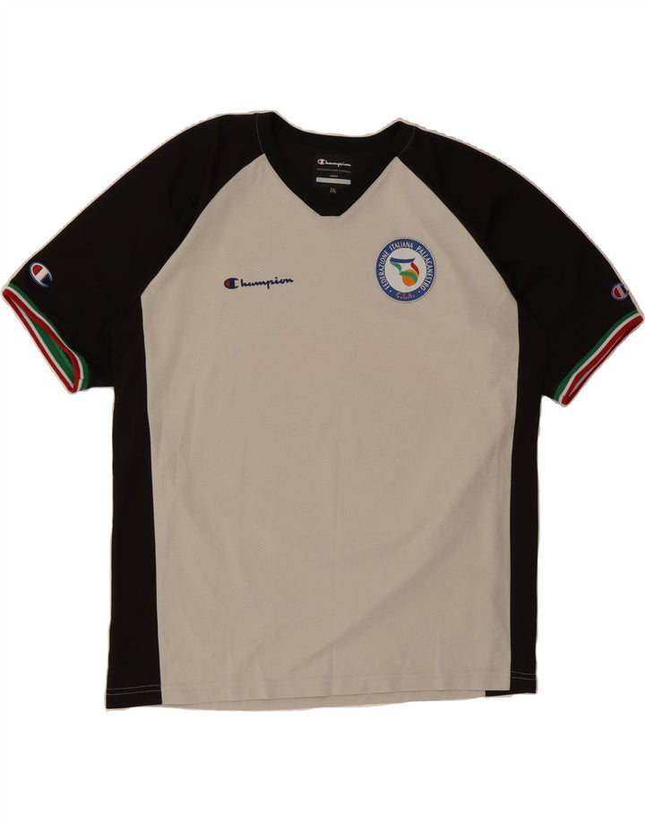 CHAMPION Mens T-Shirt Top 2XL Beige Colourblock Polyester Vintage Champion and Second-Hand Champion from Messina Hembry 