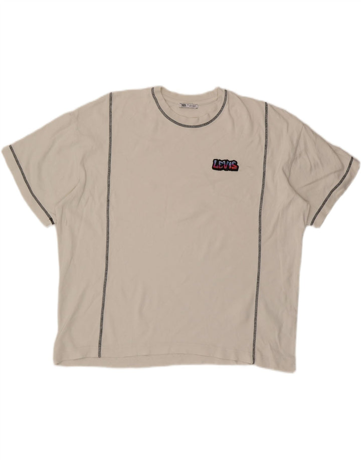 ZARA Mens Loose Fit T-Shirt Top Large White Cotton Vintage Zara and Second-Hand Zara from Messina Hembry 
