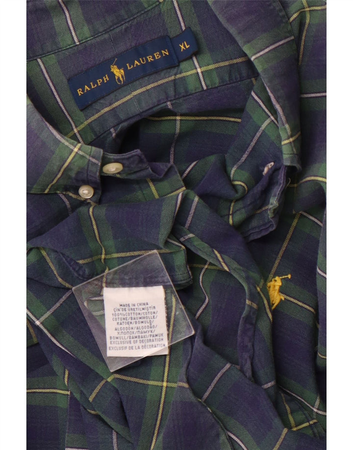 RALPH LAUREN Flannelskjorte til mænd XL Marineblå ternet bomuld