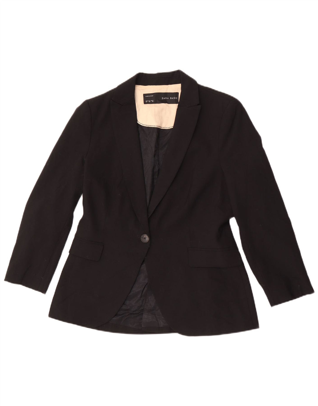 Zara Dame 1-knaps blazerjakke EU 40 Medium Sort Polyester