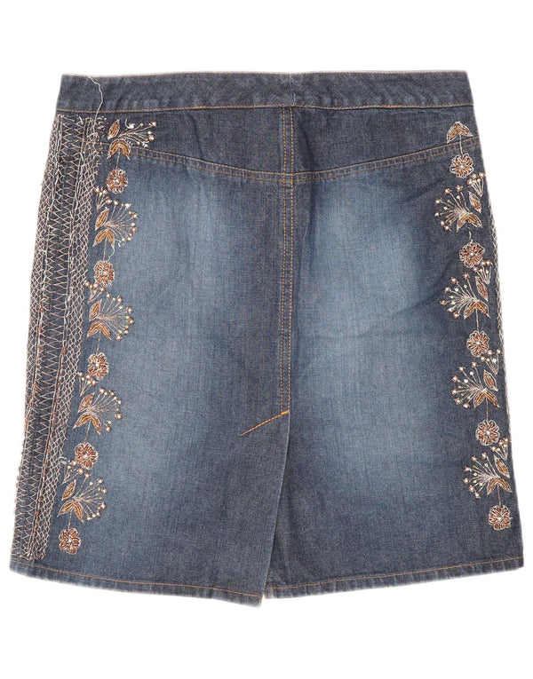Warehouse Dame Denim Nederdel UK 12 Medium W30 Blue Floral Bomuld