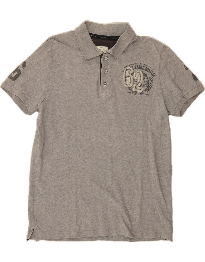 TOM TAILOR Mens Graphic Polo Shirt Large Grey Cotton Vintage Tom Tailor and Second-Hand Tom Tailor from Messina Hembry 