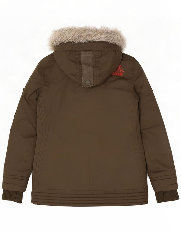 Superdry Dame Hooded Parka Jacket UK 8 Small Green Polyester Army