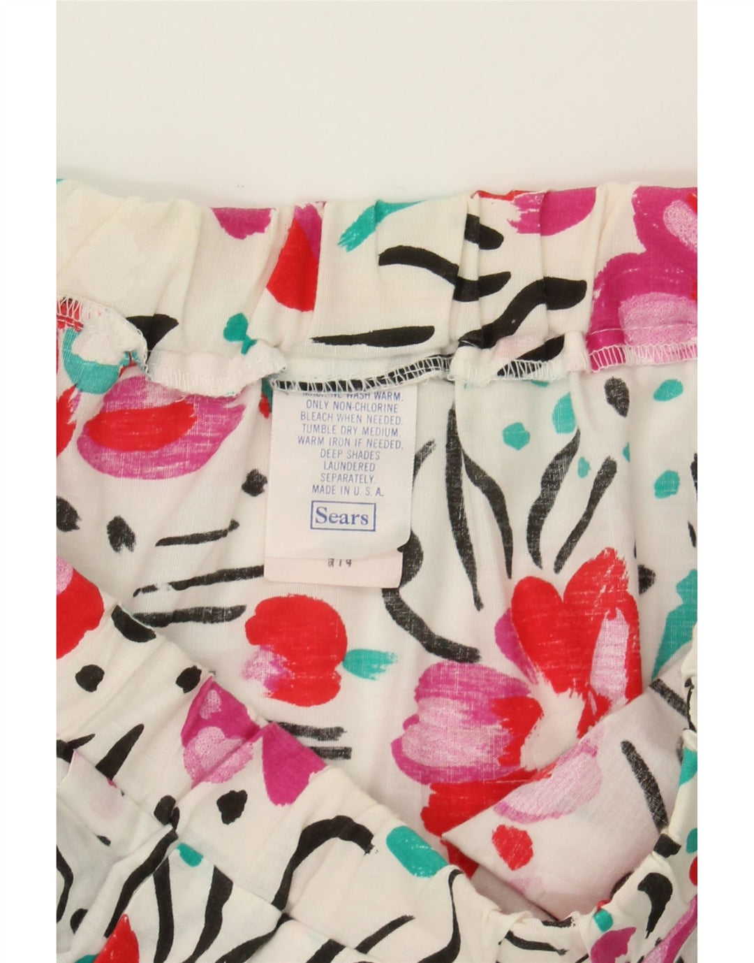 SEARS Womens A-Line Skirt W32 Large White Floral Polyester Vintage Sears and Second-Hand Sears from Messina Hembry 