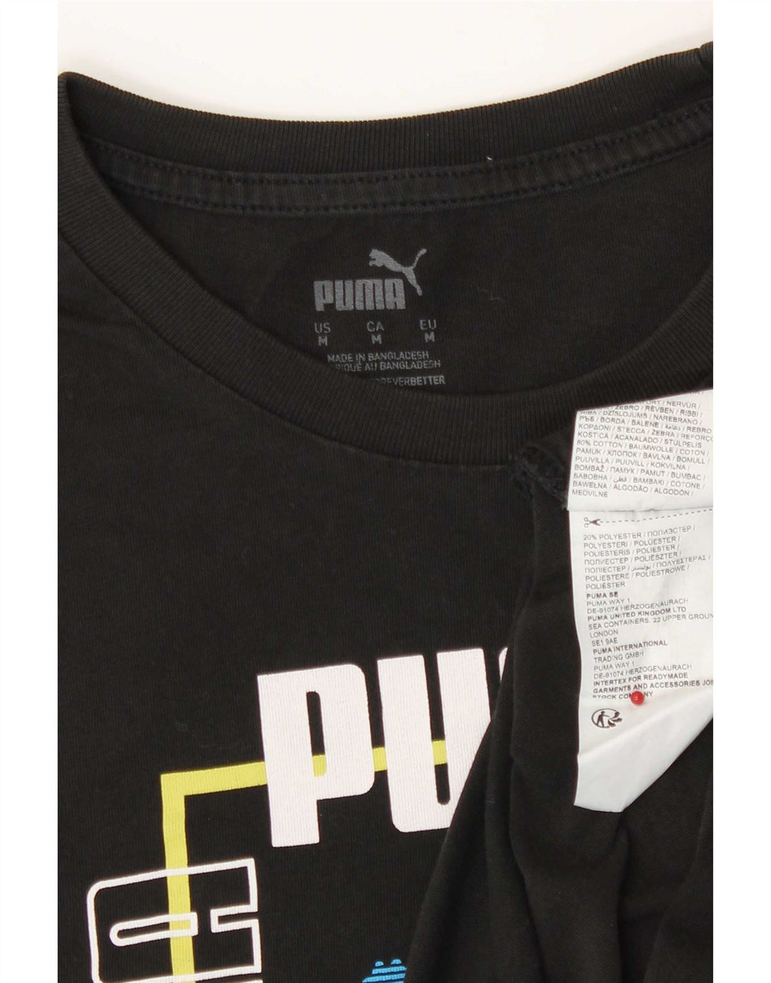 Puma Grafisk T-Shirt Top UK 14 Medium Sort Bomuld