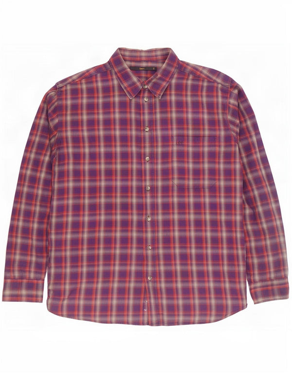 Lee Herre flannelskjorte 2XL lilla ternet bomuld