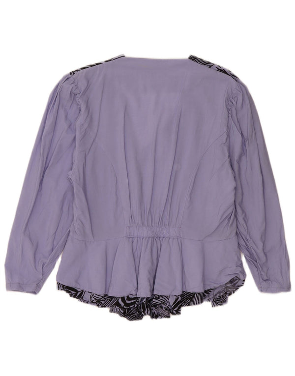 Vintage skjortebluse med 3/4 ærmer til kvinder UK 14 Large Purple Floral
