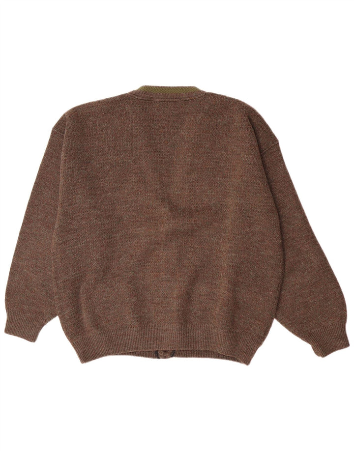 Vintage cardigan sweater til mænd, stor brun flækket