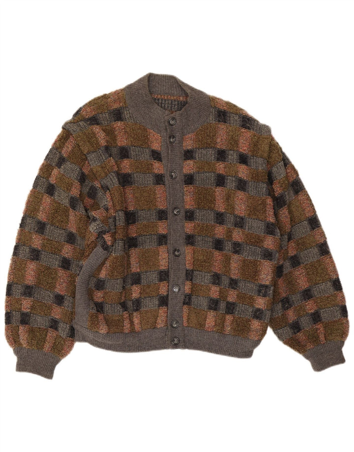 Vintage herre cardigan sweater stor flerfarvet ternet uld