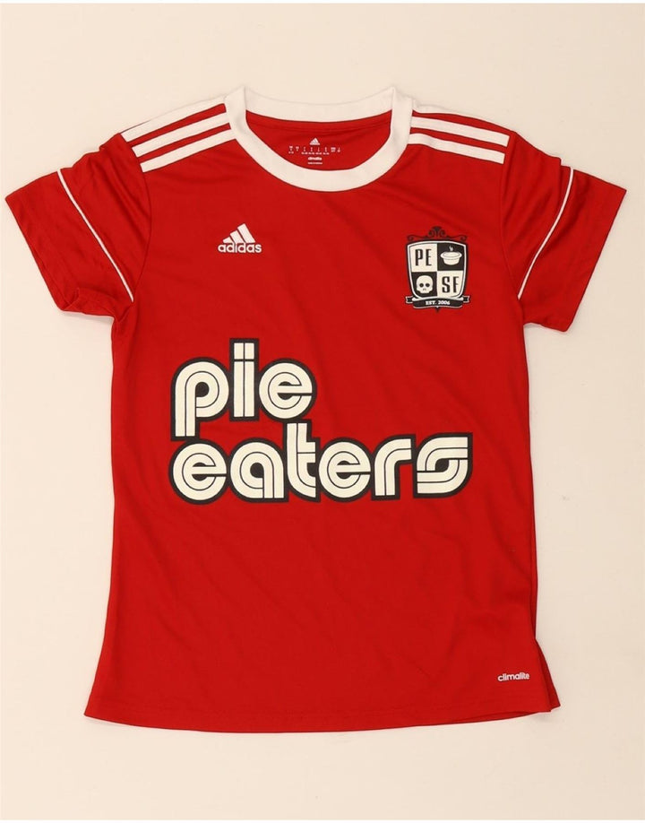 ADIDAS tærtespisere til kvinder 2006 grafisk T-shirt top UK 8/10 Lille rød