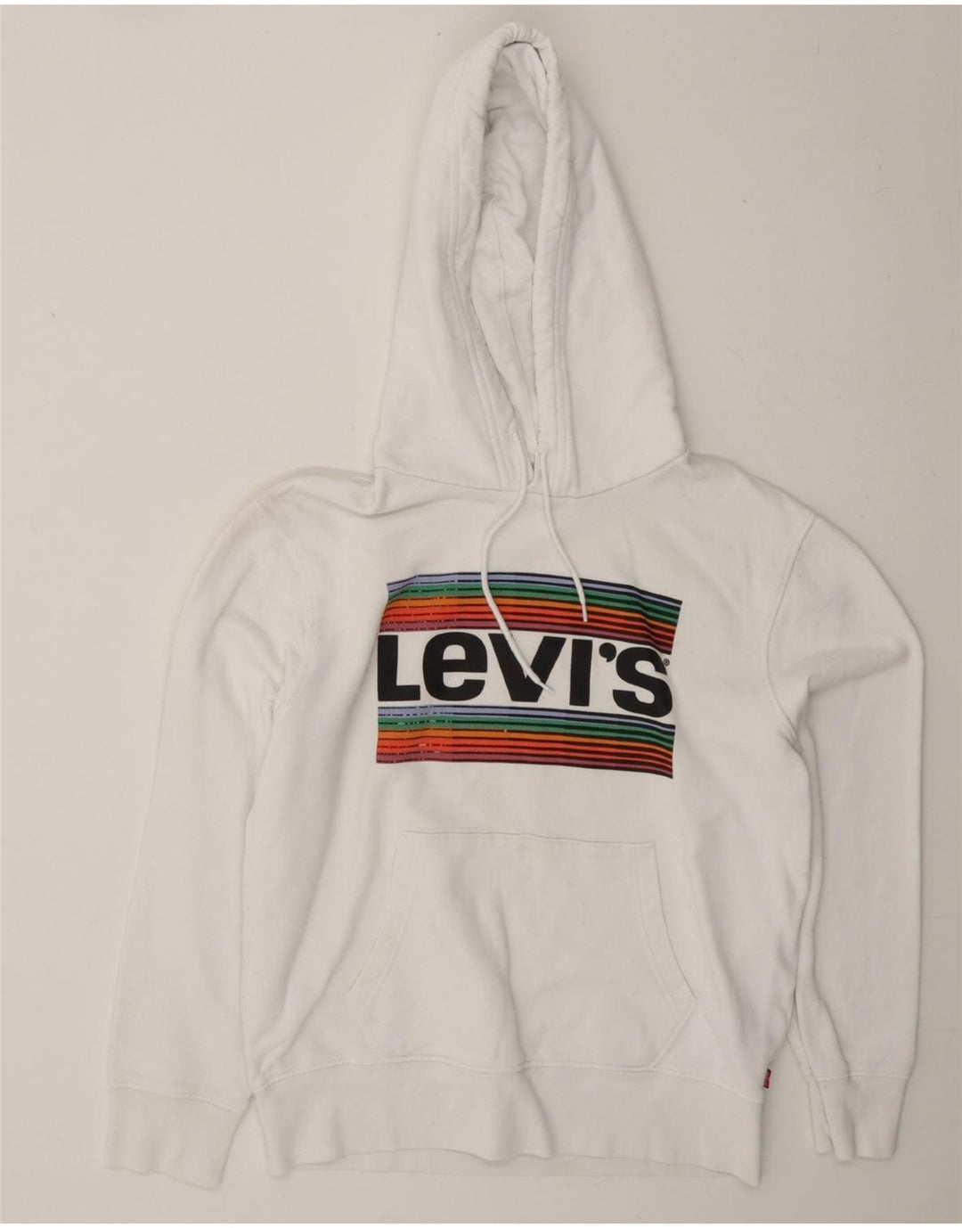 LEVI'S Mens Graphic Hoodie Jumper Small White Cotton Vintage Levi's and Second-Hand Levi's from Messina Hembry 