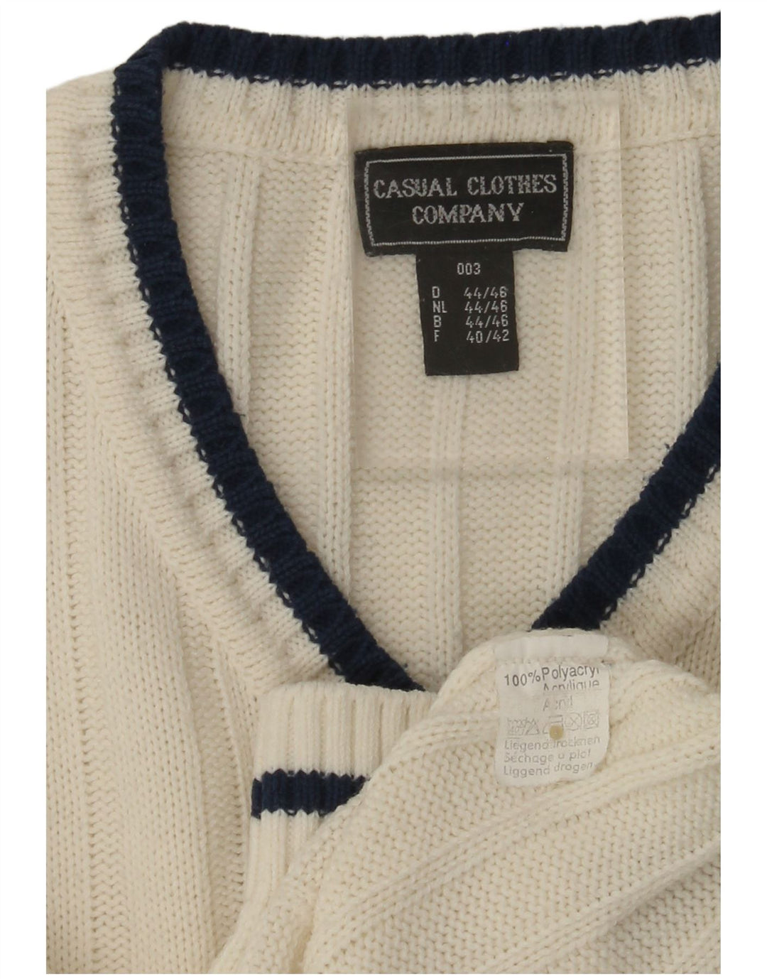 VINTAGE Herre V-hals sweater UK 40/42 Medium White Polyacrylic