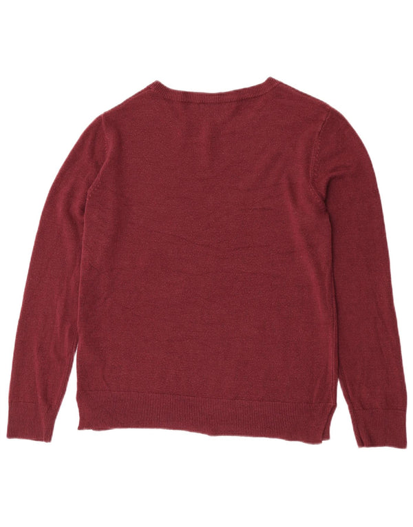 Marks & Spencer Dame Boat Neck Jumper Sweater UK 12 Medium Maroon Akryl
