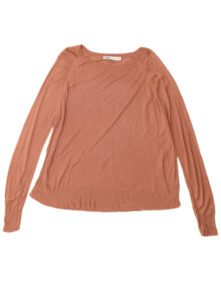 Zara Dame Boat Neck Jumper Sweater UK 14 Medium Brown Viscose