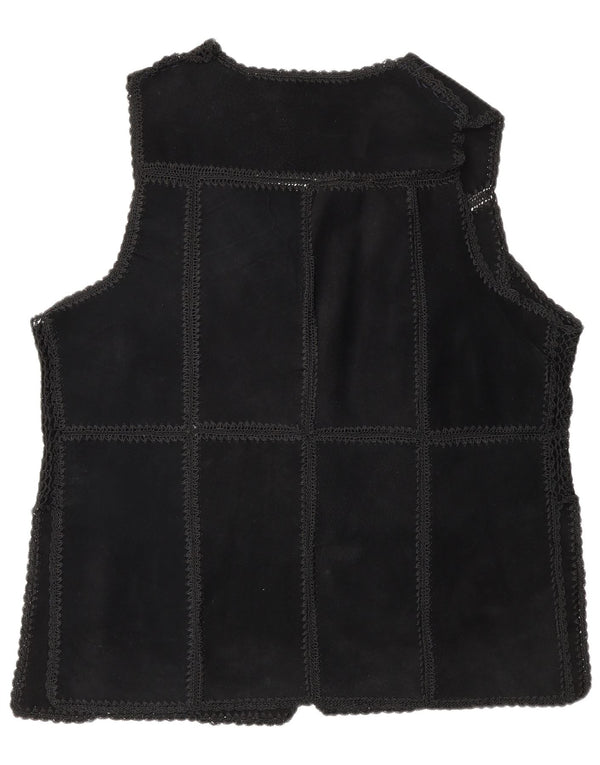 Vintage dame ruskind Gilet UK 16 Large Black Patchwork