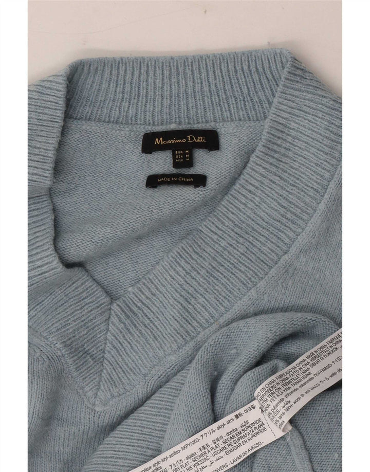 Massimo Dutti Dame V-hals sweater UK 14 Medium Blue Polyamide