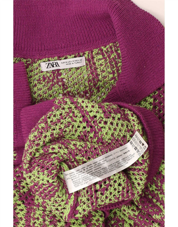 Zara Herre See Through Polo Neck Jumper Sweater Medium Lilla Geometrisk