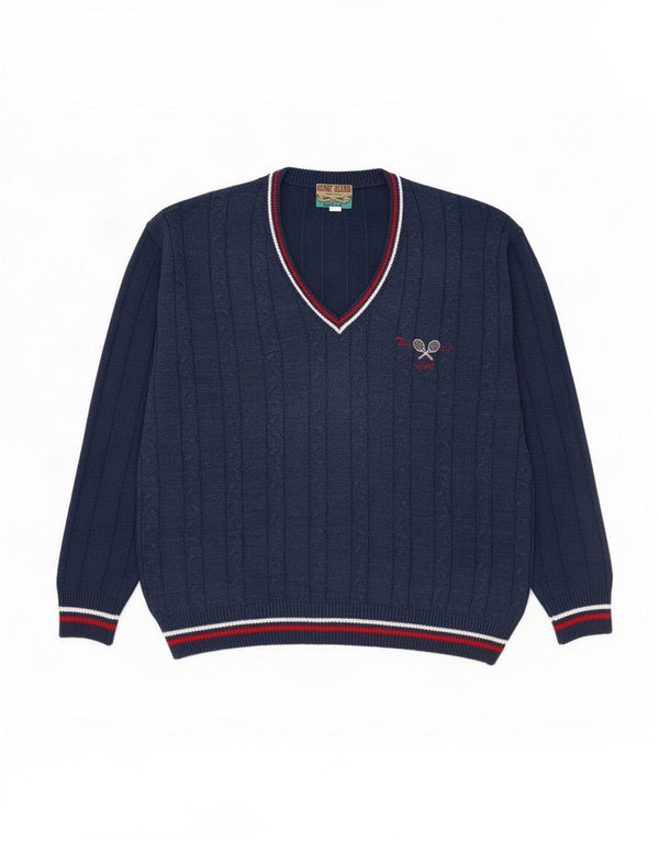 F.LLI Campagnolo Herre V-hals sweater IT 50 Medium Marineblå