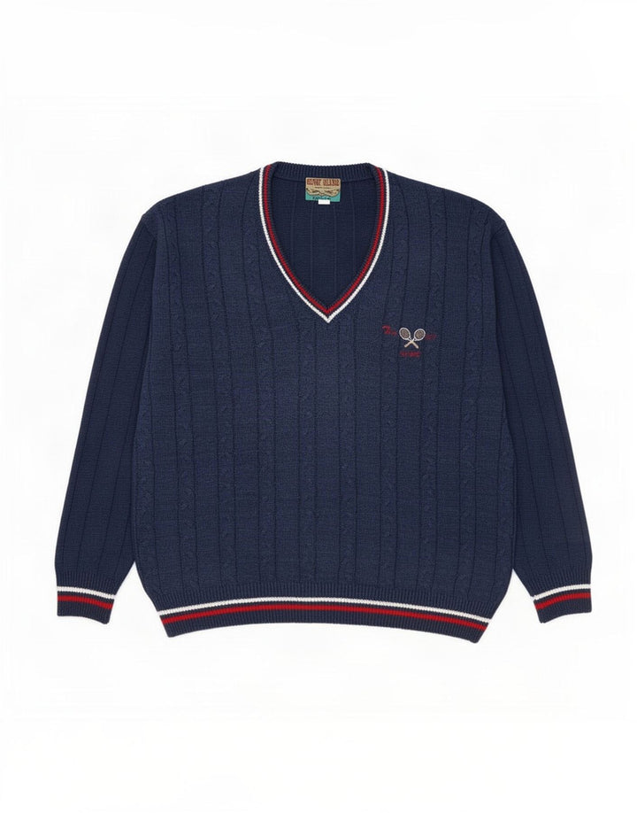 F.LLI Campagnolo Herre V-hals sweater IT 50 Medium Marineblå