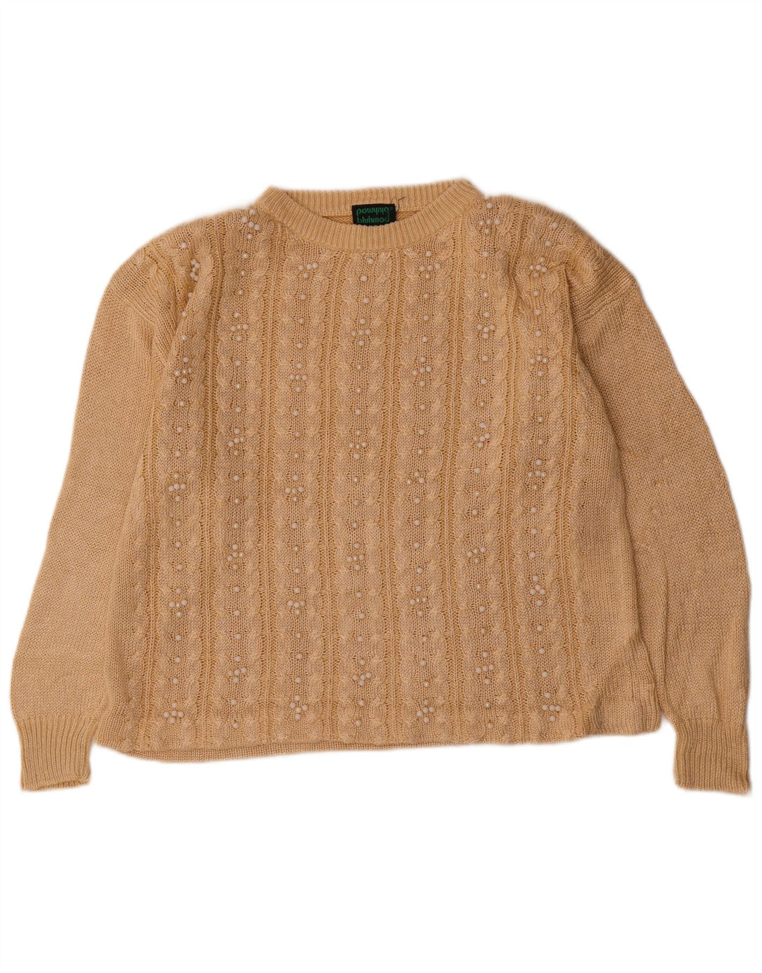 Bluhmod Dame Loose Fit Crew Neck Jumper Sweater UK 16 Large Beige Linen