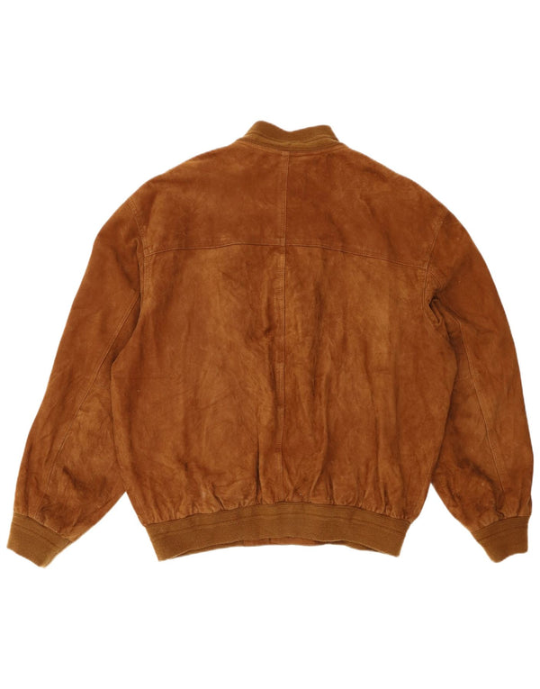 VINTAGE Mens Suede Bomber Jacket IT 58 4XL Brown Leather