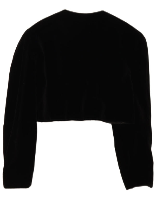 Vintage Kvinder Velvet Bolero Jacket UK 10 Small Black Bomuld