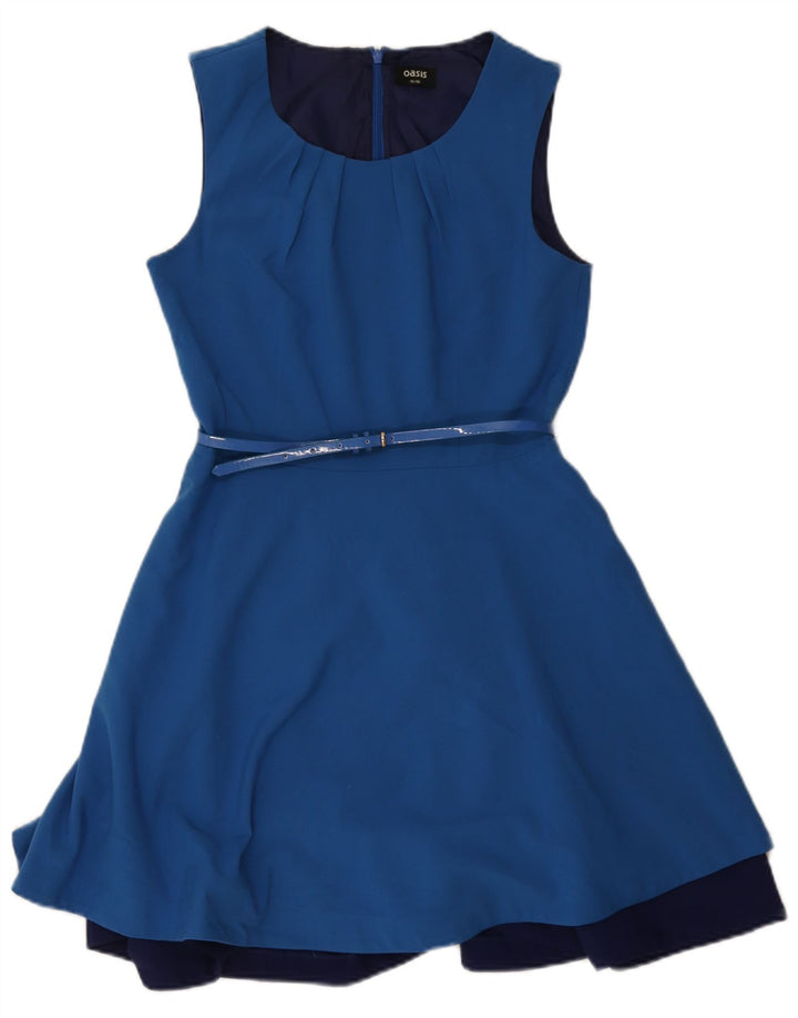 Oasis Dame Ærmeløs A-Line Kjole UK 10 Small Blue Polyester